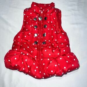 Kids Headquarters baby Girl Puffer Vest 6/9M Red White Polka Dot Ruffle Trim